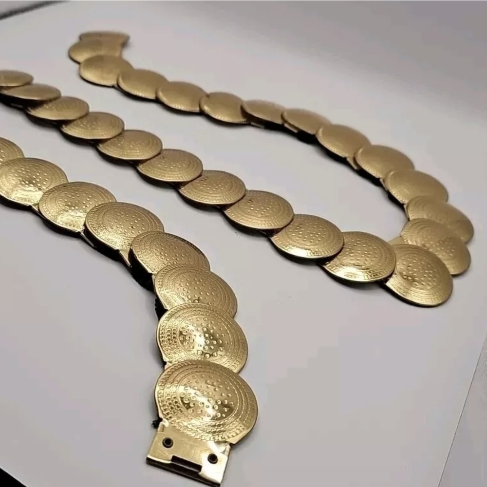 70s Gold Metal Belt Disco Stretch‎ Coin  31"- 36" Waist 1.5" Medallions 26C